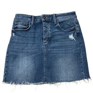 SAM EDELMAN Distressed Denim Mini The Jenny Skirt Size 28 Stretchy Frayed Casual